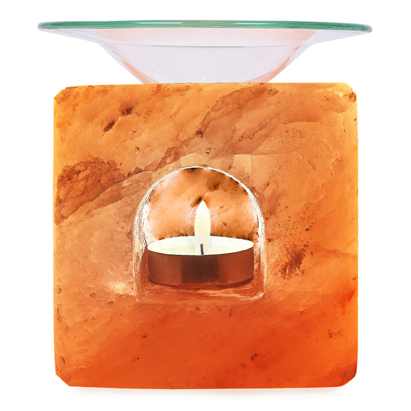 Glow Himalayan Cube Salt Candle Holder with Oil Tray