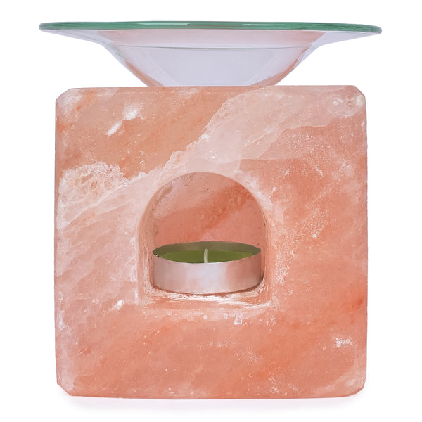 Glow Himalayan Cube Salt Candle Holder with Oil Tray